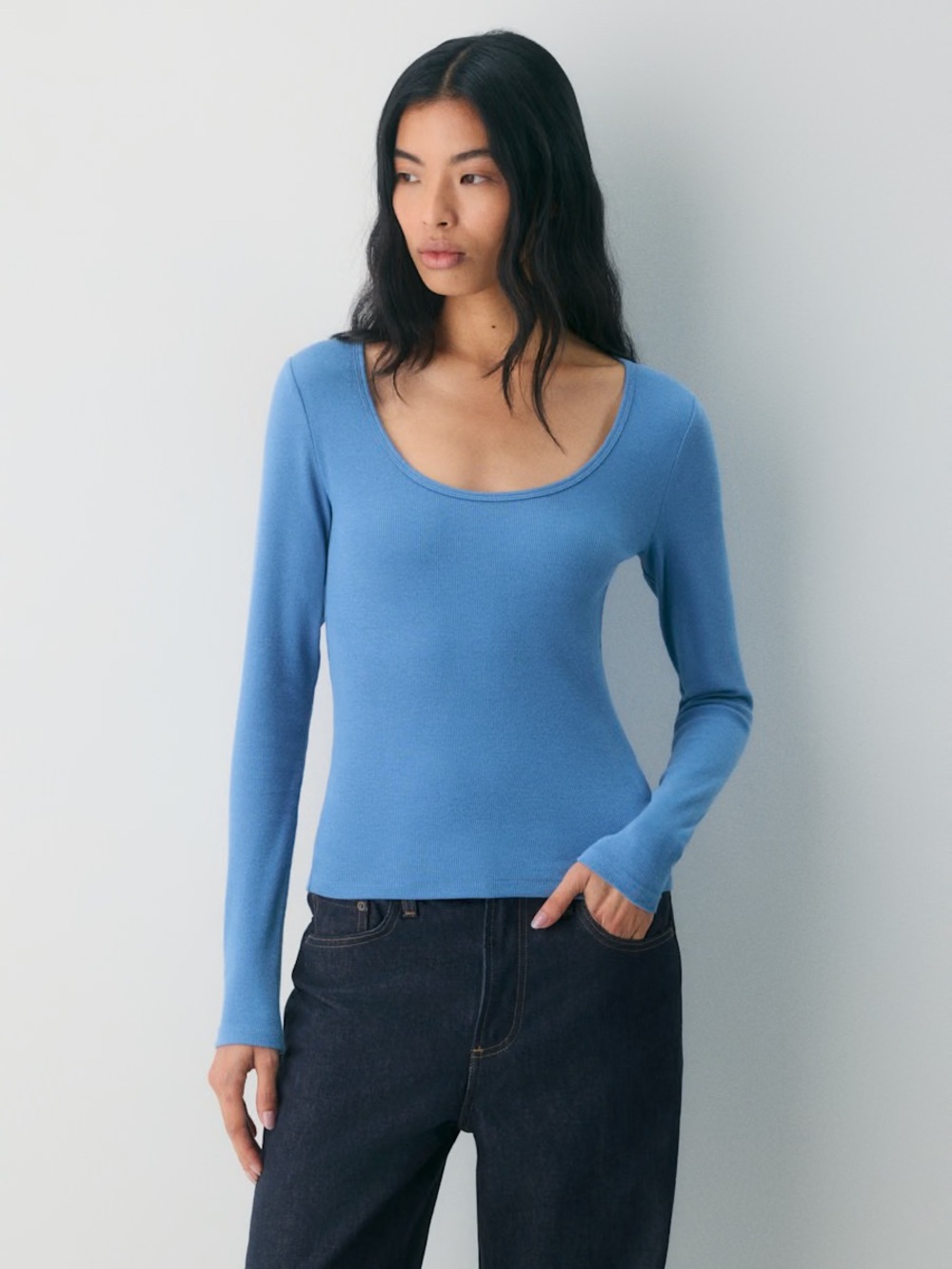 Aritzia Homestretch Rib Equalizer Scoopneck Longsleeve in French Blue